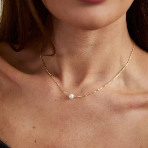 Vista 3 de Delicado collar con colgante de perlas para mujer, chapado en oro de 14 quilates, elegante collar de perlas de agua dulce, collar de perlas con clip