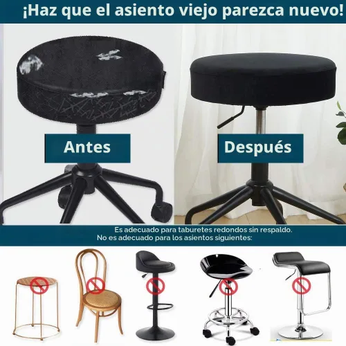 Vista 5 de SINOSSO Juego de 4 fundas redondas para banco de tocador, de diámetro (13 a 15.5 pulgadas), terciopelo súper suave, elásticas, lavables, protector