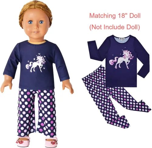 Vista 88 de QPANCY Conjunto de pijamas a juego para niñas y muñecas, pijamas de manga larga para otoño e invierno
