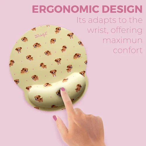 Vista 3 de WONDEE Mr Wonderful Gel Mouse Mat with Wrist Rest Dog Design - Ergonomic Mouse Mat with Hand Rest The Power of Joy - Gifts for Girls and Women