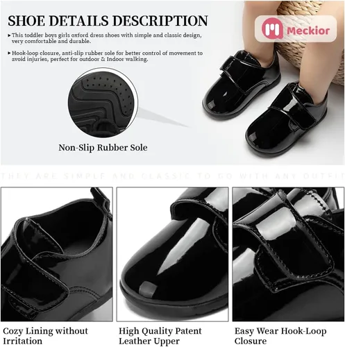 Vista 3 de Meckior Mocasines clásicos de piel sintética para bebés, niños y niñas, zapatos de vestir Oxford para primeros pasos, zapatos planos para cuna
