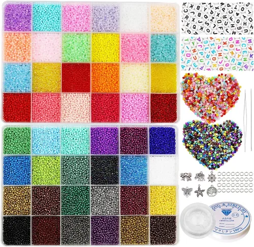 Vista 12 de Cuentas de semillas de vidrio 11/0 Aproximadamente 14800 piezas 24 colores 2 mm Cuentas sueltas de semillas Kit para hacer pulseras con caja de 24