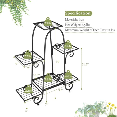 Vista 6 de Giantex Soporte de metal para macetas de 6 niveles, estante de exhibición de plantas para patio, jardín, balcón, hogar, estante de almacenamiento