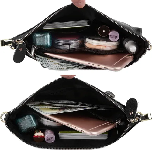 Vista 5 de YALUXE Clutch Wristlet - Cartera de piel auténtica con bloqueo RFID y cadena de hombro