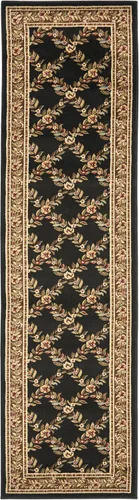 Vista 3 de SAFAVIEH Lyndhurst Collection - Alfombra de pasillo, 2 pies 3 pulgadas x 8 pies, color negro y marrón, diseño tradicional de enrejado floral,