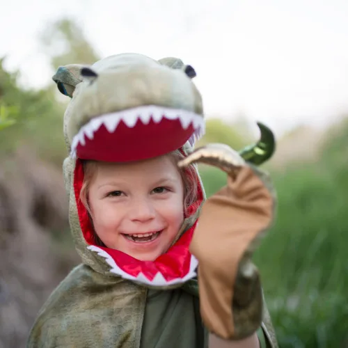 Vista 5 de Great Pretenders Grandasaurus T-Rex Capa con garras, disfraz de dinosaurio para niños
