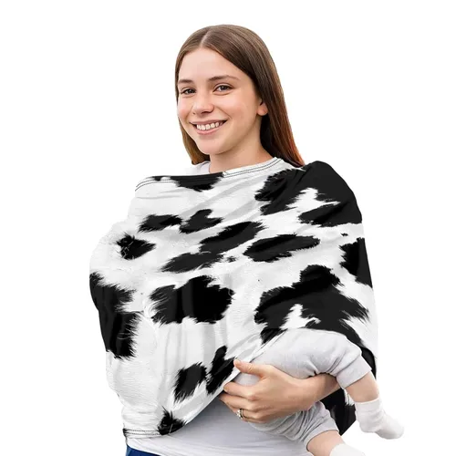 Vista 6 de Forchrinse Black and White Cow Print Nursing Cover Breastfeeding Scarf Soft Car Seat Cover for Babies Girls Infant Carseat Multi-Use Cover