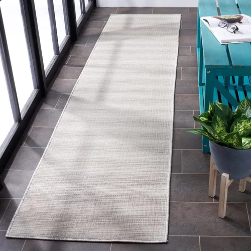 Vista 3 de SAFAVIEH Hampton Collection - Alfombra lavable para exteriores de 2 x 9 pies, color marfil y gris, no desprende pelusa y fácil de limpiar, ideal
