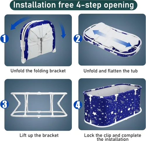 Vista 3 de Bañera portátil, bañera plegable de 45 pulgadas para adultos, baño familiar separado para spa, bañera de terapia para cabina de ducha, spa caliente