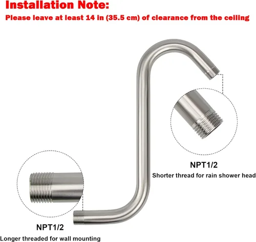 Vista 3 de NearMoon Brazo elevador de cabezal de ducha en forma de S, brazo extensor de ducha con brida, conexión estándar de 1/2 pulgada, accesorio de baño