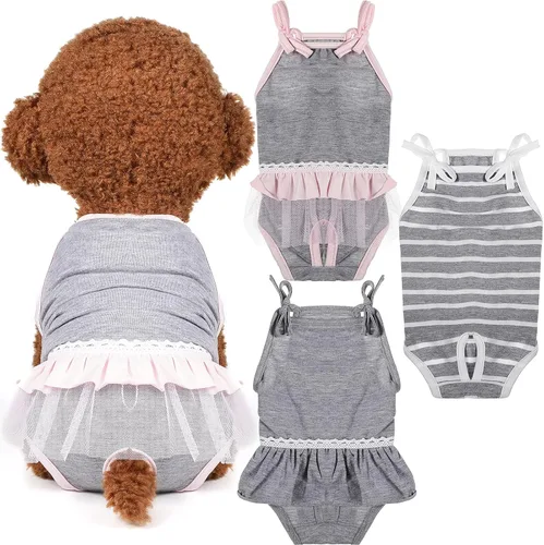 Vista 2 de 3 piezas de pañales reutilizables para perras con tirantes ajustables, lavables, pañales sanitarios para perras, pañales para cachorros, ropa