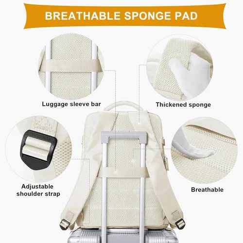 Vista 5 de coowoz Mochila de mano para mujeres y hombres, mochila de viaje aprobada por aerolíneas, mochila deportiva para laptop, A- Beige, Compacto