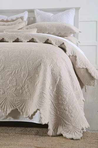 Vista 6 de Brandream Juego de edredón tamaño King de algodón, color beige, juego de ropa de cama de lujo estilo casa de campo, juego de edredón acolchado