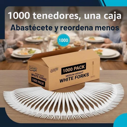 Vista 9 de Settings Tenedores de plástico blanco, 1000 unidades, tenedores desechables de alta resistencia, cubiertos de plástico a granel sin BPA