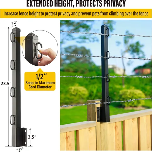 Vista 3 de Extensor de poste de valla, extensión de 23.5" de alambre de púas para vallas exteriores para aumentar la altura, proteger la privacidad y evitar
