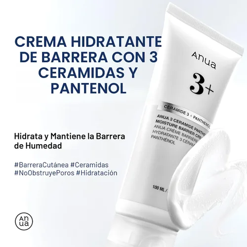 Vista 2 de ANUA 3 Ceramide Pantenol Moisture Barrier Cream, hidratante facial diario hidratante para todo tipo de piel, calmante, no comedogénica, con centella