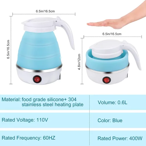 Vista 9 de Hervidor Eléctrico Portátil de Tamaño de Viaje, 600ML Pequeño Plegable para Té y Café con Tazón y Tazas Colapsables, 5 Minutos de Agua en Ebullición
