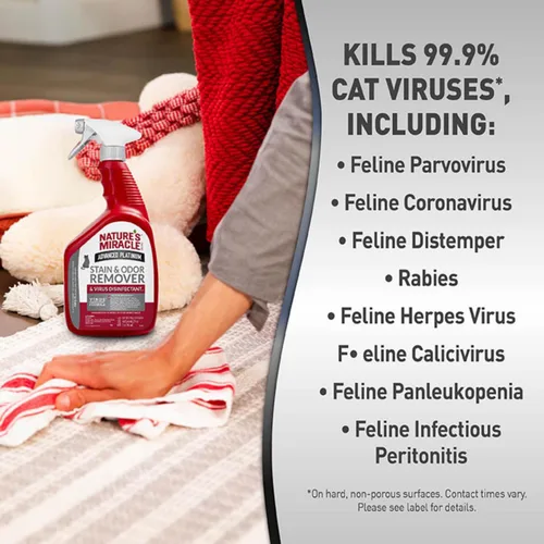 Vista 7 de Nature's Miracle Advanced Platinum Eliminador de manchas y olores para gatos, 32 onzas Virus Disinfectant Formula Kills 99.9% of Cat Viruses