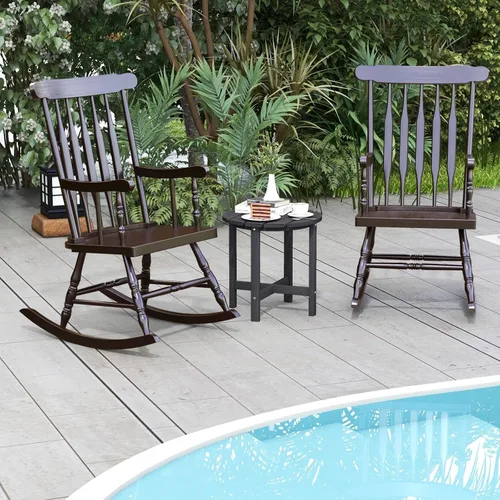 Vista 8 de Giantex Mecedora de Madera para Exteriores - Mecedora de Patio con Marco de Madera de Caucho Maciza, Respaldo de Listones, Balancín Exterior e
