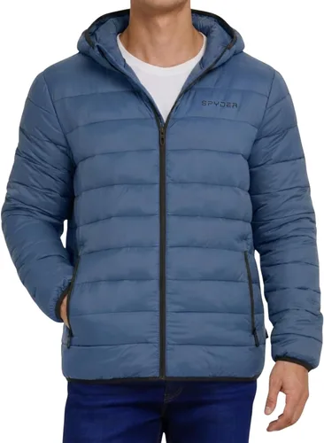 Vista 11 de Spyder Chaqueta acolchada plegable para hombre con capucha, chaquetas de invierno ligeras para hombre Negro