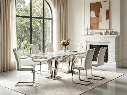 Vista 24 de 5 Piece Black Marble Dining Table Set for 4, Modern Faux Marble Kitchen Dining Room Tables with 4 Leather Chairs Set, 68.11" Luxury Rectangular