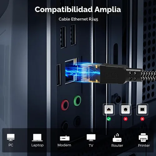 Vista 7 de Cable Ethernet Cat 8 de 2 pies, cable de red trenzado de alta velocidad con conector RJ45 chapado en oro de 40 Gbps 2000 Mhz, cable LAN resistente