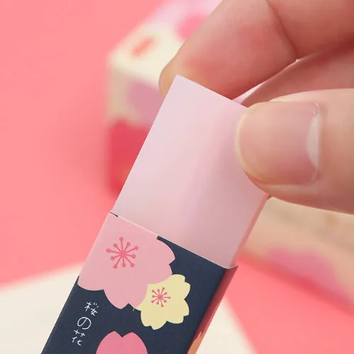 Vista 3 de 3 piezas de borradores de goma de flores de cerezo rosa de Sakura pétalo boceto de pintura lápiz herramienta de corrección escuela oficina papelería