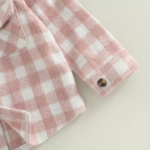 Vista 6 de Chaqueta de camisa para bebés y niñas a cuadros de manga larga con botones para otoño de franela