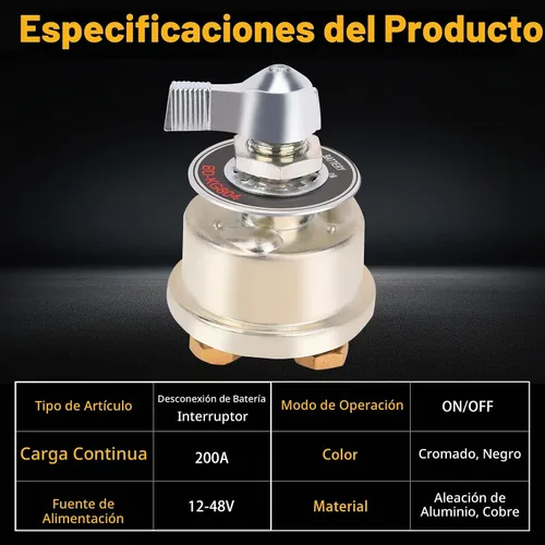 Vista 7 de Interruptor maestro de desconexión de batería de 12-48V, interruptor de corte de energía de batería de alta corriente de 200A con placa frontal