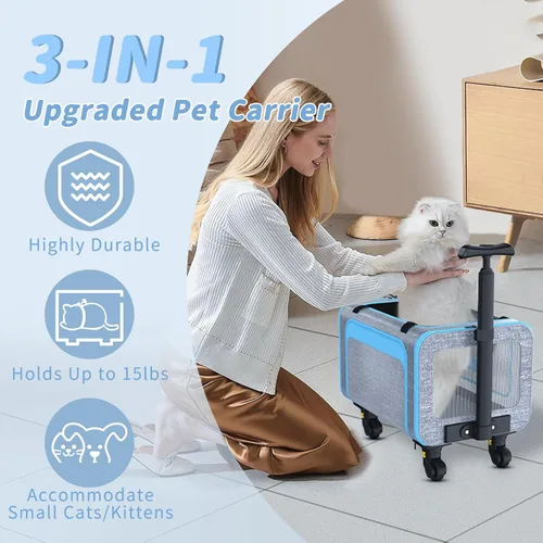Vista 7 de Transportín rodante para mascotas con ruedas desmontables – 18x11x11 aprobado por TSA para aerolíneas Southwest Delta United American, bolsa