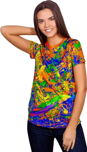 Vista 3 de aofmoka Ultravioleta fluorescente hecho a mano arte neón luz negra reactiva impresión mujer camiseta