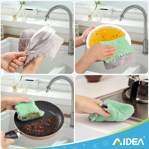Vista 7 de AIDEA Toallas de cocina, paquete de 12 paños absorbentes de forro polar coral, sin olor, reutilizables, paños de limpieza de microfibra, paños