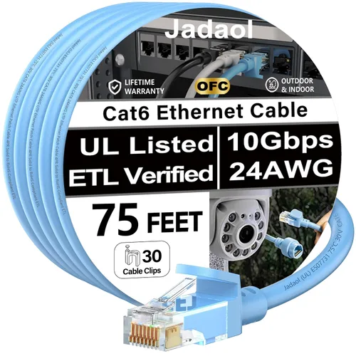 Vista 38 de Cable Ethernet Cat 6 de 1 pie (paquete de 6), para exteriores e interiores, compatible con red Cat7 de 10 Gbps, cable de conexión LAN plano