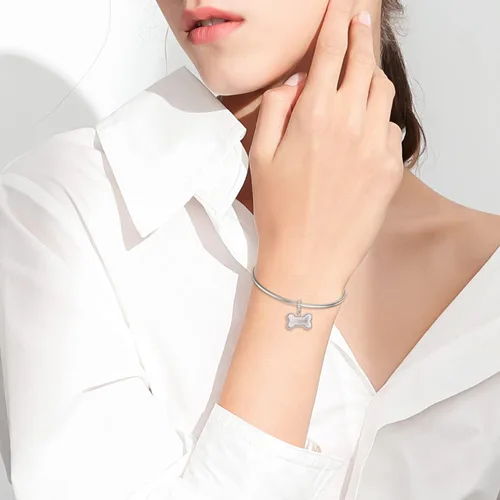 Vista 17 de LONAGO Abalorio personalizado con foto de plata de ley 925 con diseño de hueso de perro para pulsera