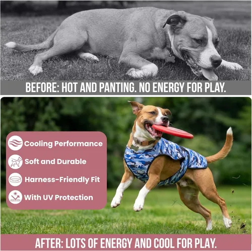Vista 2 de Chaleco refrescante para perro, chaqueta de refrigeración de microfibra de 2 capas, azul, talla XS Longer cooling duration, balanced comfort, UV