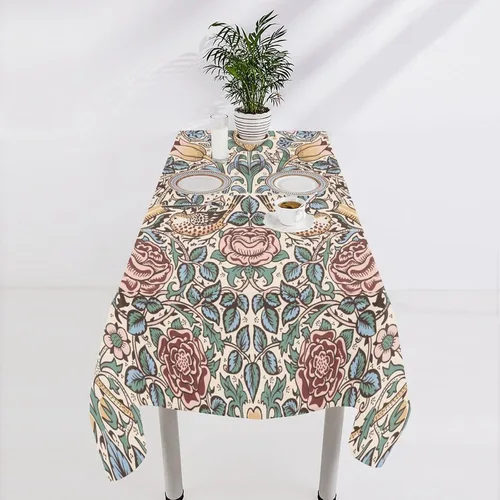 Vista 253 de Mantel Floral Retro de Pájaros, Diseño Original Bohemio William Morris Estampado Cubierta de Mesa para Hogar Picnic Fiesta Comedor Cocina William