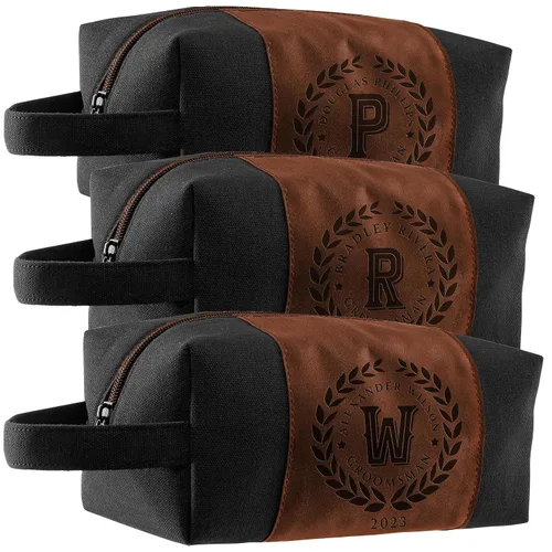 Vista 24 de Regalos personalizados para padrinos de boda, bolsas de aseo personalizadas para hombres, regalos de padrino de boda, Beige, Diseño #1, Juego de 3