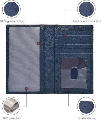 Vista 3 de ESTALON Funda para libro de cheques para hombres y mujeres, funda de cuero estándar para chequera, Celeste