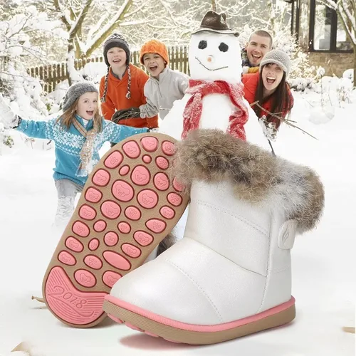 Vista 7 de CIOR - Botas de nieve para niños y niñas, botas cálidas para invierno con botón, calzado para exteriores