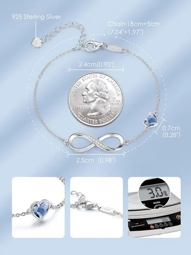 Vista 5 de CDE Pulsera con símbolo de corazón infinito para mujer, plata de ley 925, acero inoxidable, ajustable, aniversario, día de San Valentín, regalo