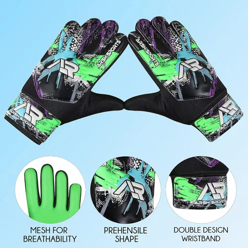 Vista 3 de Arsh - Paquete de 2 guantes de portero de fútbol, guantes de portero de fútbol para niños, jóvenes, niños, muñecas dobles