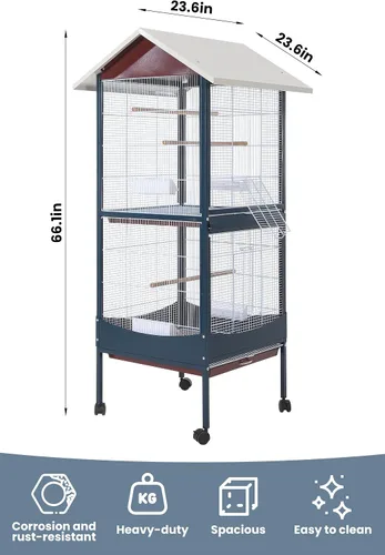 Vista 8 de Garvee Jaula para pájaros, jaula para pájaros extra grande de 66 pulgadas de alto, con bandeja extraíble, techo impermeable, fácil de limpiar