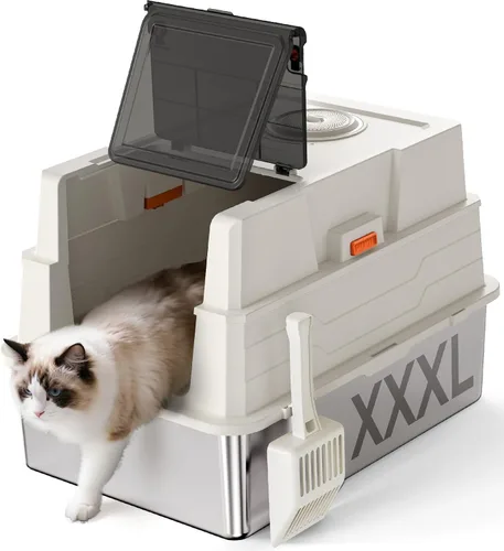 Vista 11 de XXXL Stainless Steel Litter Box with Lid,28" L x 20.5" W x 16.5" H Extra Large Cat Litter Box Enclosure for Large and Multi-Cats
