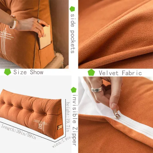 Vista 5 de Almohada para cabecera de dormitorio, almohada de espalda con cuña de cuerpo doble, para sentarse en la cama
