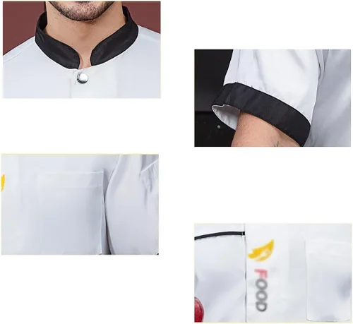 Vista 6 de Abrigo de chef con botones para hombre, manga cortalarga, chaqueta de chef unisex ligera