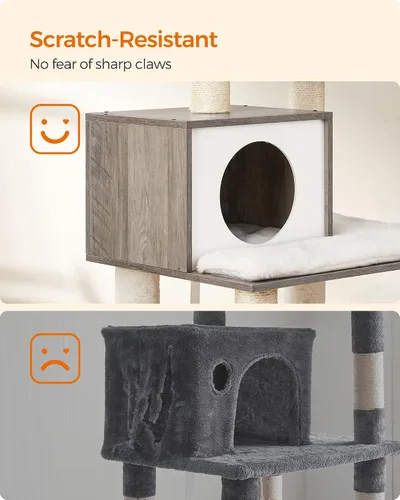 Vista 8 de Feandrea Árbol para gatos, torre moderna de 54.3 pulgadas para gatos de interior, condominio para gatos de varios niveles, felpa ultrasuave, postes
