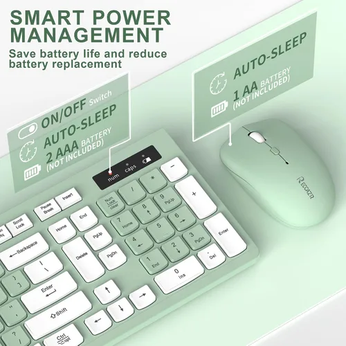 Vista 5 de Combo de teclado y mouse inalámbricos silencioso para oficina y hogar (verde aguacate) 2.4G Full Size Silent Cordless Keyboard with Tilt