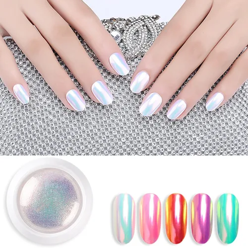 Vista 9 de Barniz, espejo mágico efecto neón polvo brillante perla uñas brillo uñas arte decoraciones