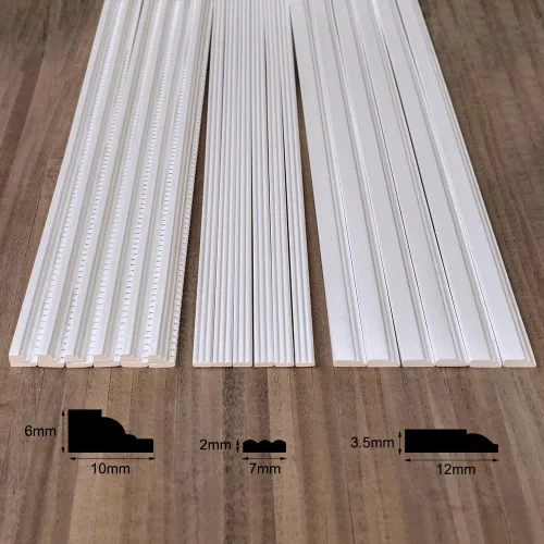 Vista 10 de iLAND Accesorios para casa de muñecas en miniatura a escala 1:12, 18 piezas, molduras de madera para casa de muñecas y zócalos y cornisa moldeada