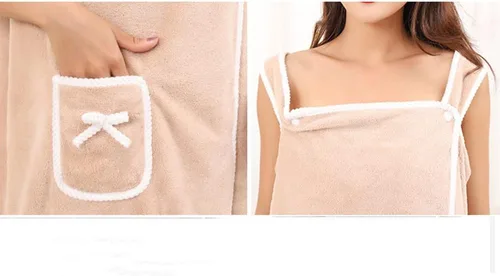 Vista 2 de Toalla de baño grande para mujer, toalla de terciopelo coral (bolsillo azul)